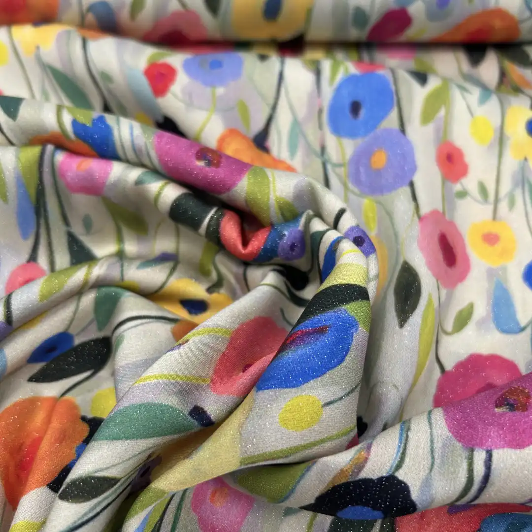 Viskose mit Glitzer Farbenfrohe Blumen