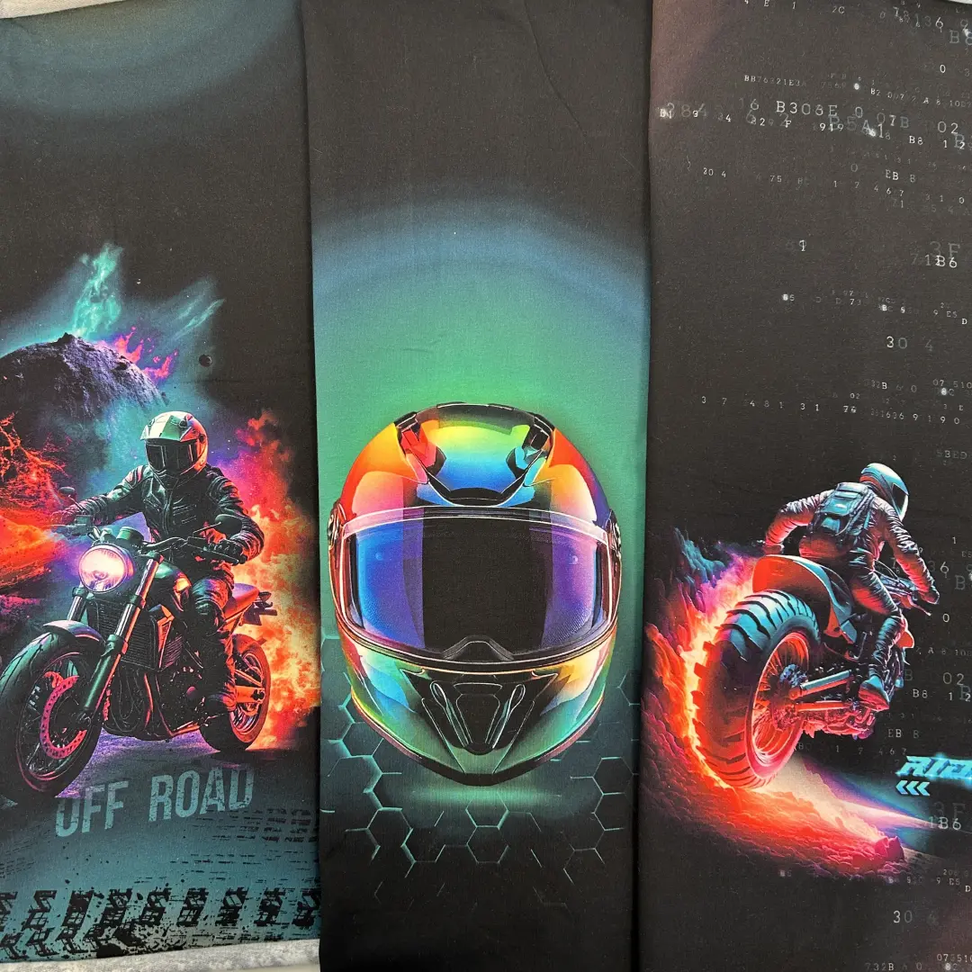 French Terry Panel Stoffpanel Biker Action – 75 cm x 150 cm, angeraut