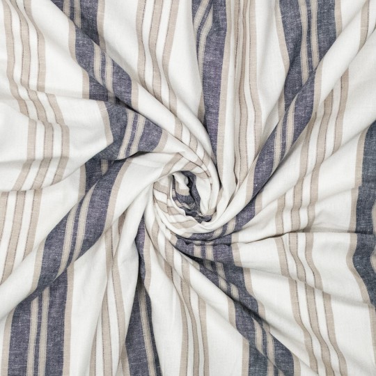 Viskose-Leinen „Nordic Stripes“ – luftiger Streifenstoff in Natur & Blau